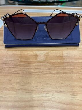 Fendi Brown Gradient Hexagonal Sunglasses with Gold Studs